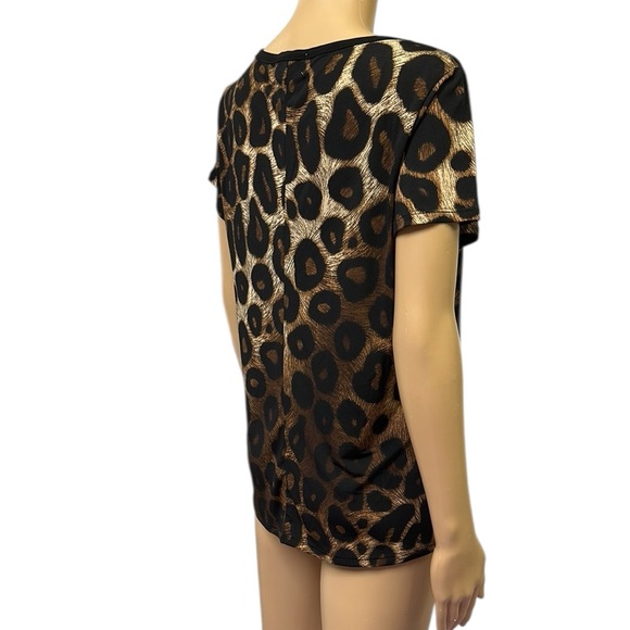 Diana Belle Leopard Animal Print Short Sleeve Accent Shoulder Blouse Top Medium - Picture 4 of 10